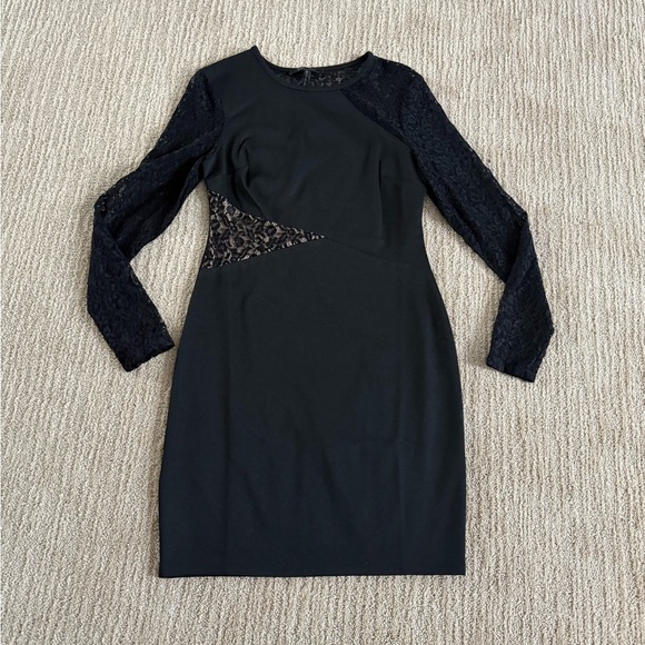 BCBGMaxAzria Black Sheath Dress with Lace Long Sleeves - Picture 1 of 8